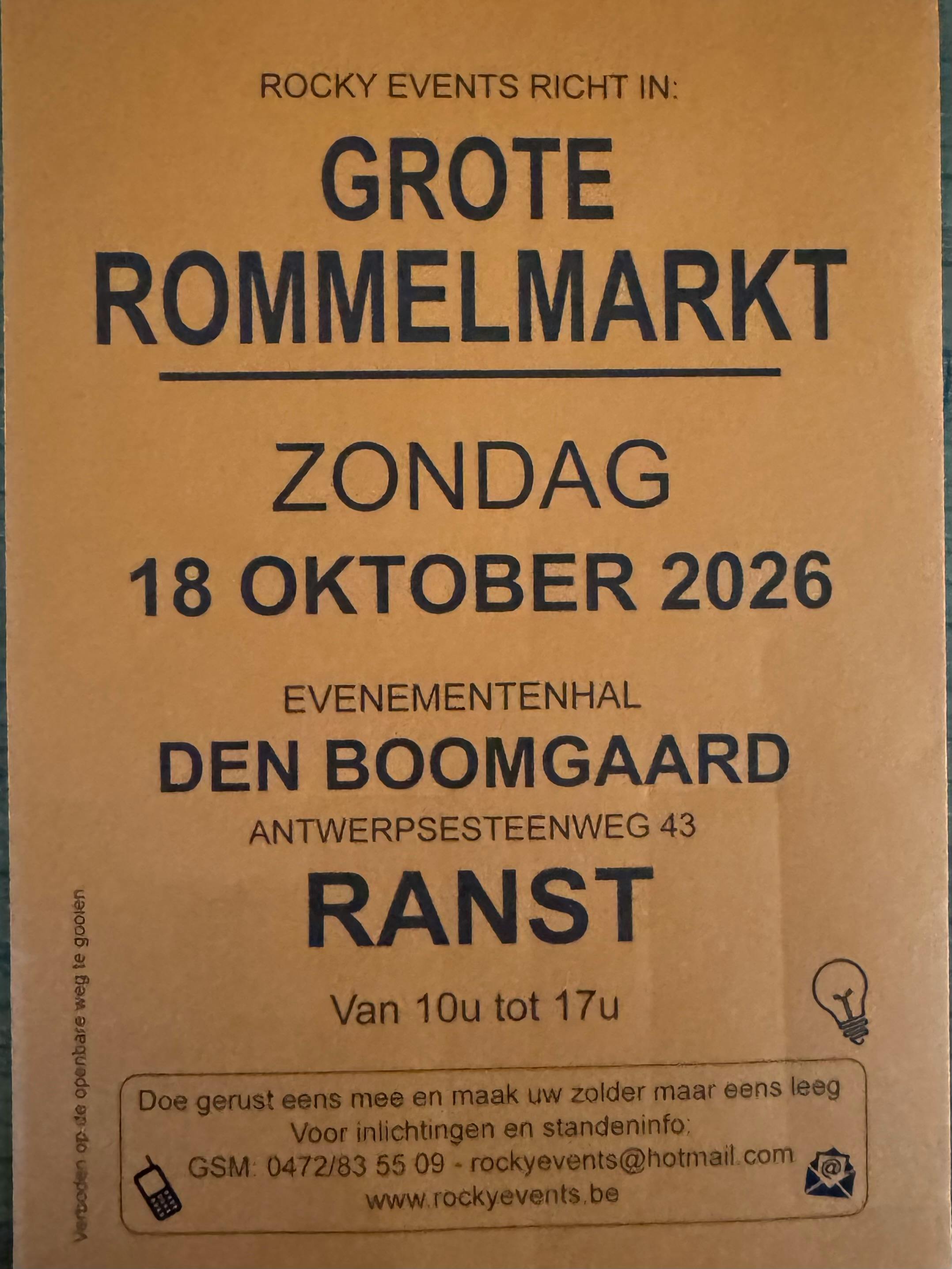 Grote indoor rommelmarkt Evenementenhal Den Boomgaard Ranst